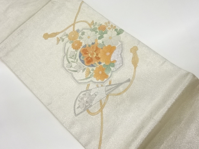 JAPANESE KIMONO / VINTAGE HIRAKI NAGOYA OBI / SAGARA KNOTS / AUTUMN FLOWERS